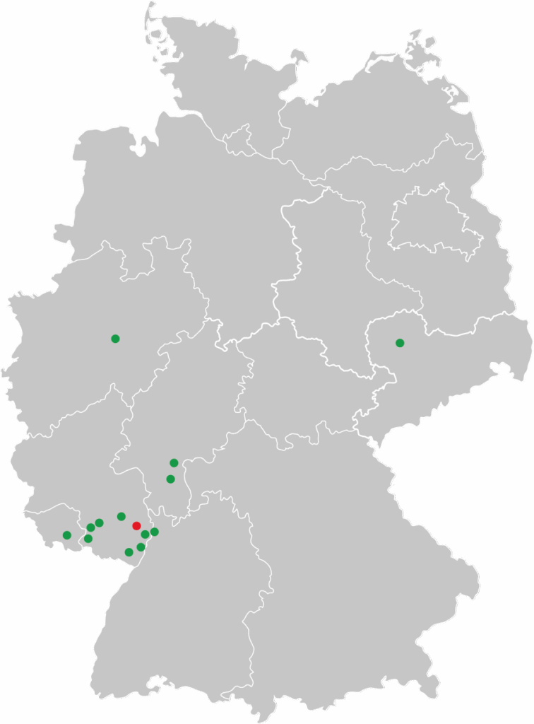 Standortkarte Deutschland mit 14 markierten Standorten der WILLERSINN Gruppe